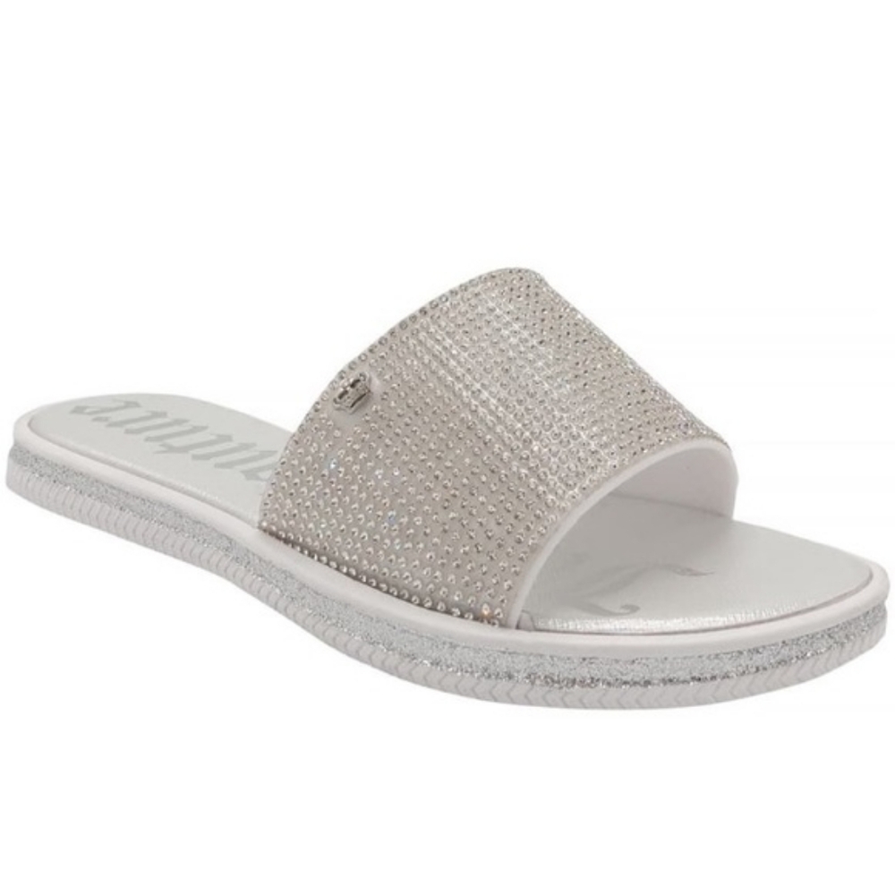 Juicy Couture Bling Yippy Slides Sandals Stylish Silver Slide Sandals
